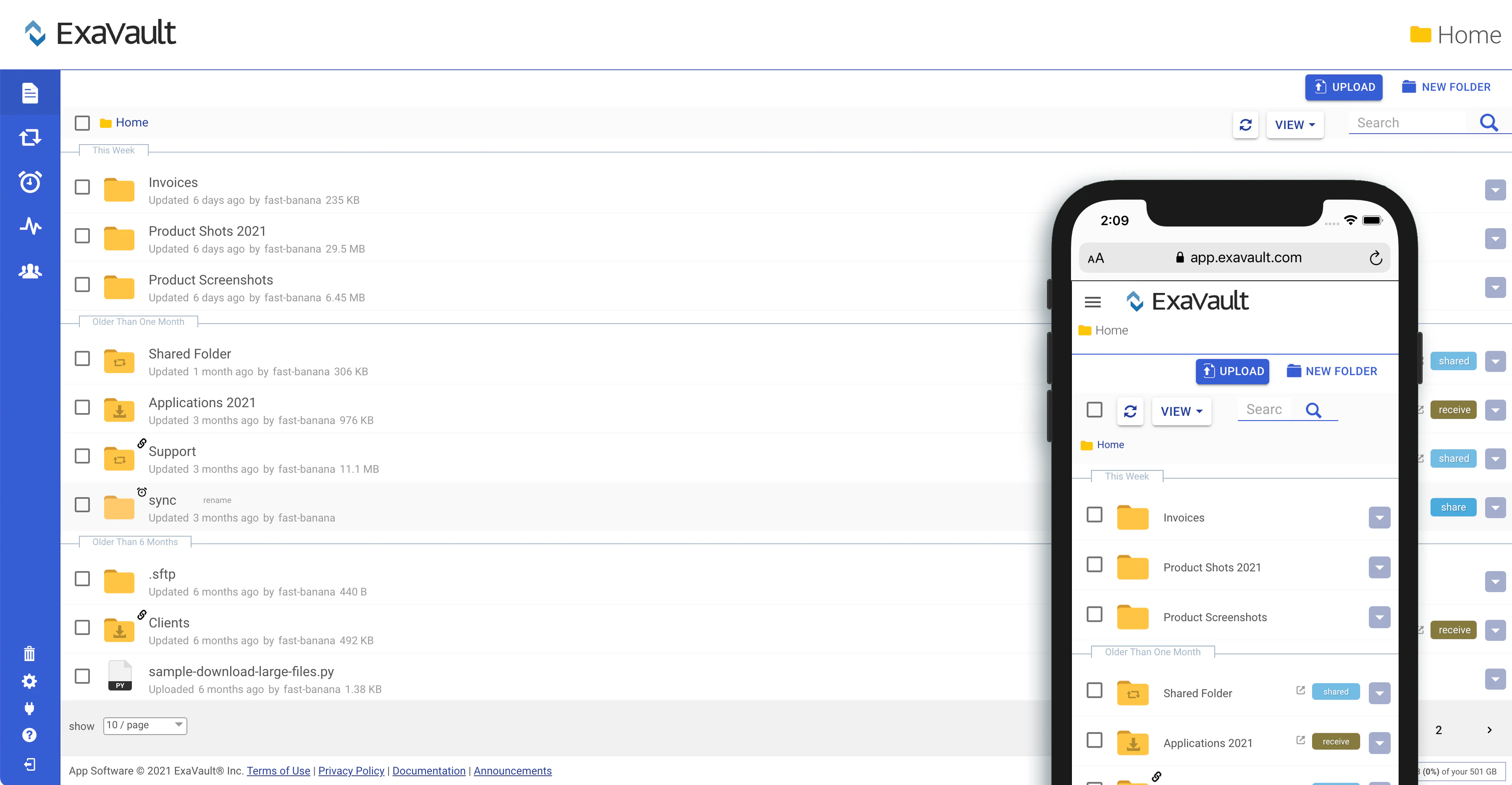 screenshot of ExaVault Cloud FTP